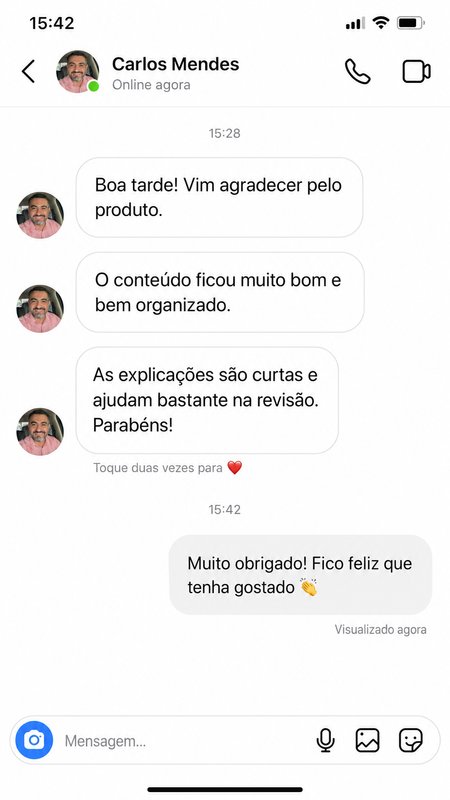 Print de conversa de aluno satisfeito com o conteúdo