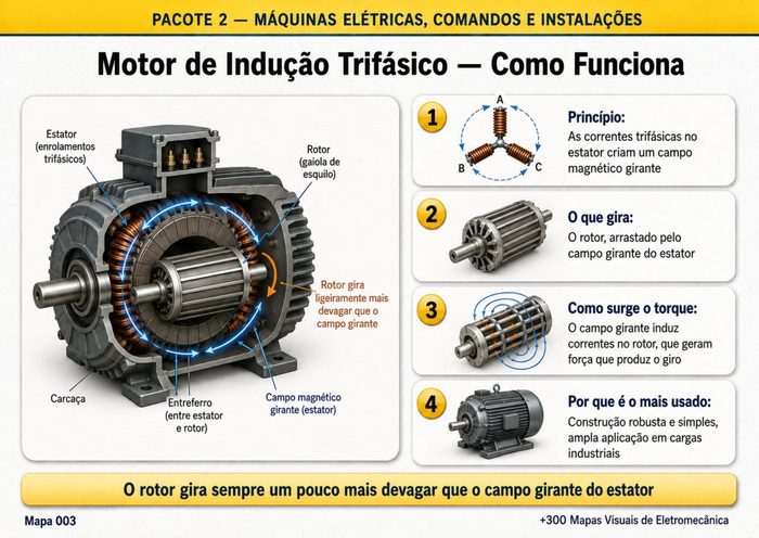 Mapa 003: Motor de Indução Trifásico — Como Funciona