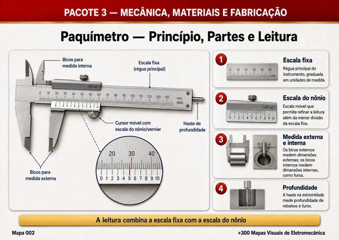 Mapa 002: Paquímetro — Princípio, Partes e Leitura