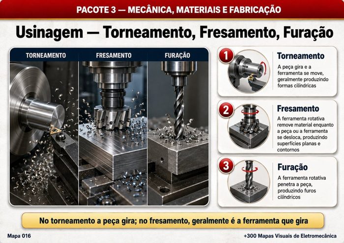 Mapa 016: Usinagem — Torneamento, Fresamento, Furação