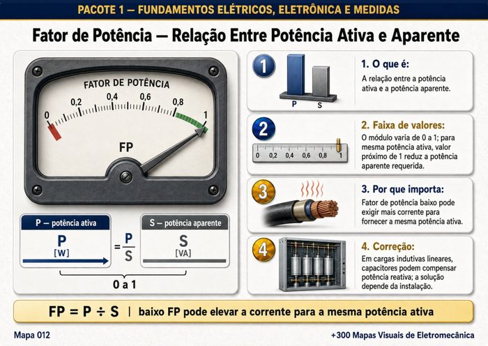 Mapa 012: Fator de Potência — Relação entre Potência Ativa e Aparente