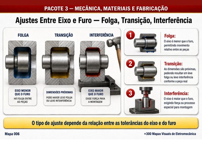 Mapa 006: Ajustes entre Eixo e Furo — Folga, Transição, Interferência
